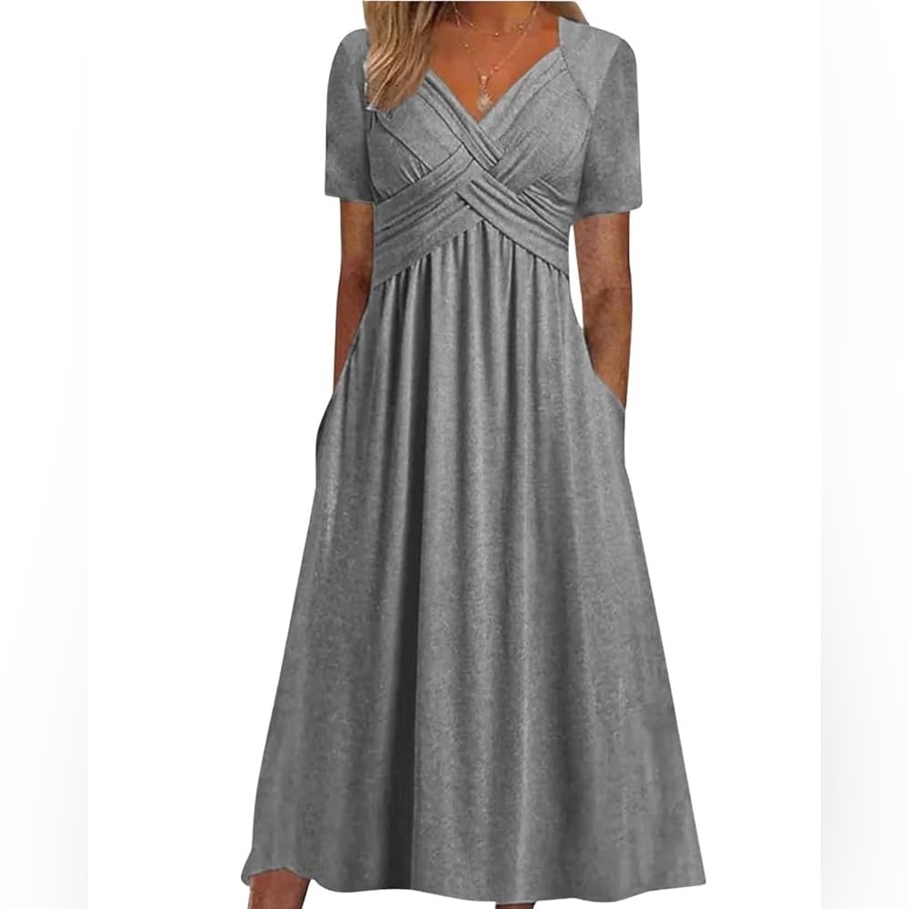 NWOT Elegant Gray Tie Front Women's Dress | Soft & Comfy | Size Large